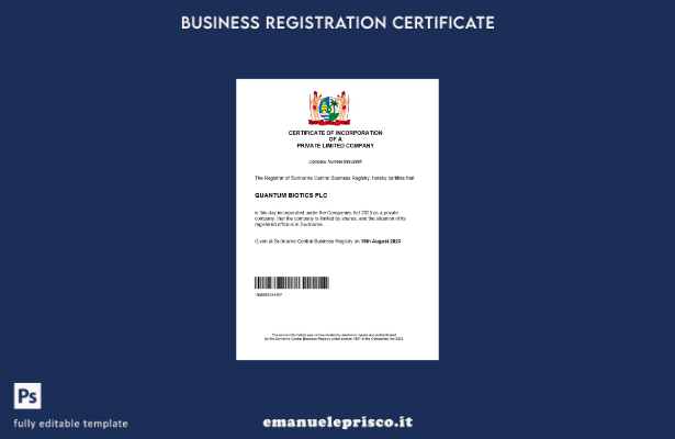 stile verificato Certificato di registrazione aziendale del Suriname Modello Wor